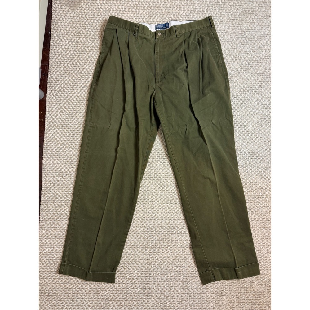 Polo Ralph Lauren Hammond Pant Mens 40x32 Olive Green Pleated Cuffed Chino pants